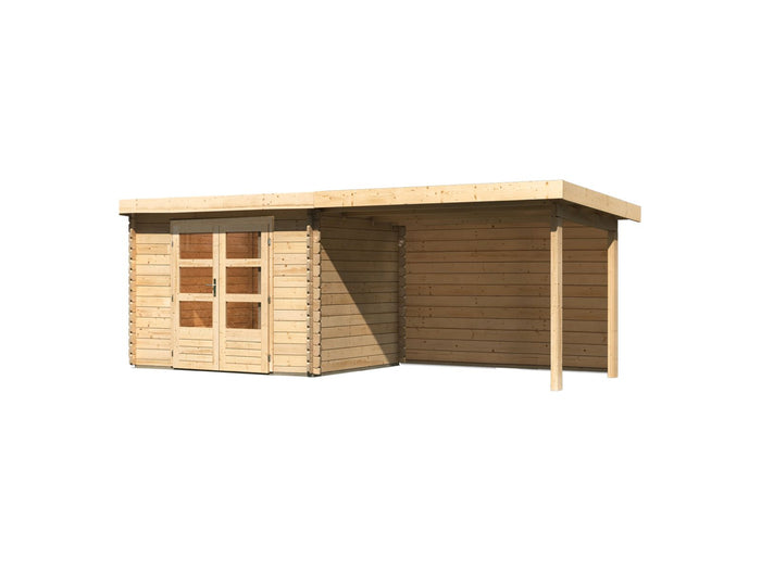 Karibu Gartenhaus Bastrup 3 mit Anbaudach 3 Meter inkl. Rückwand natur