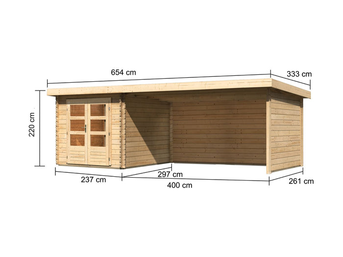 Karibu Gartenhaus Bastrup 4 mit Anbaudach 4 Meter inkl. Rück- und Seitenwand