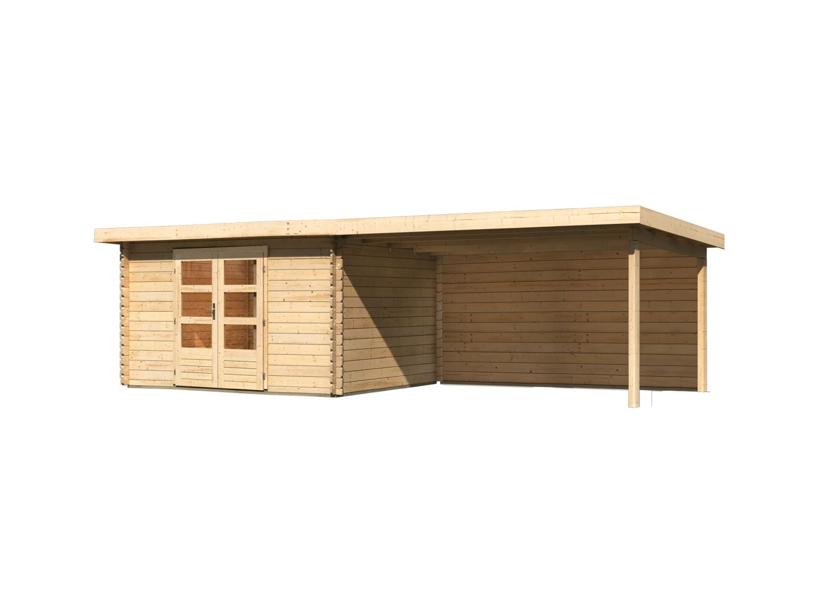 Karibu Gartenhaus Bastrup 7 mit Anbaudach 4 Meter inkl. Rückwand