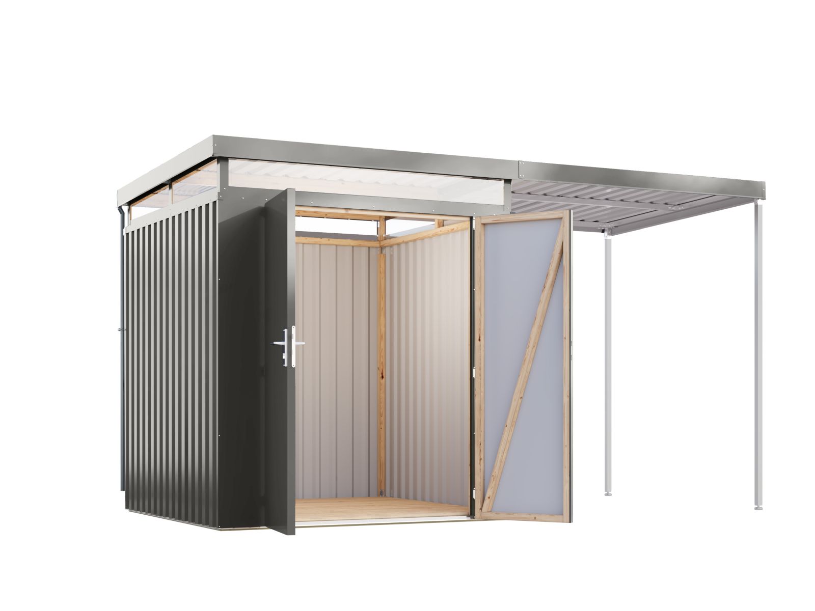 Karibu Metallhaus Aurum 2 in Graualuminium, inkl. Anbaudach 2 m