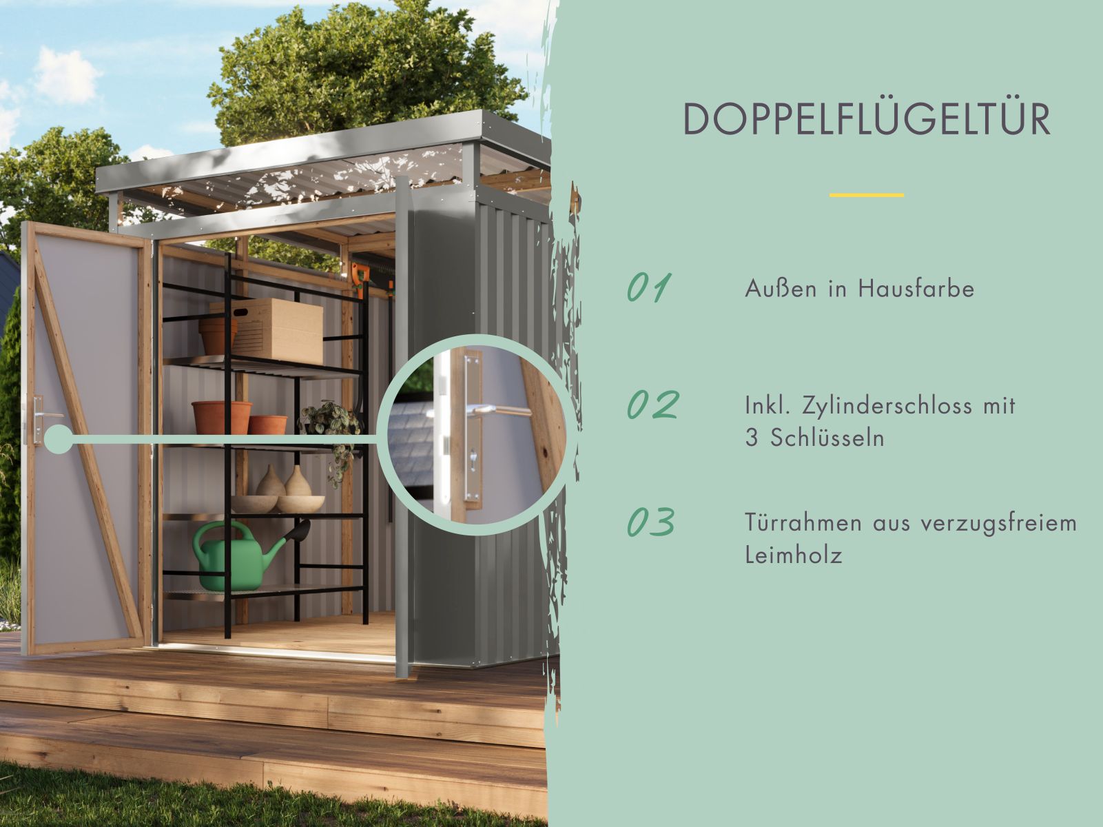 Karibu Metallhaus Aurum 3 in Graualuminium, inkl. Anbaudach 2 m