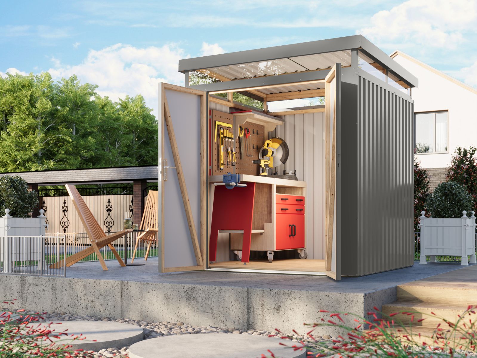 Karibu Metallhaus Aurum 2 in Graualuminium