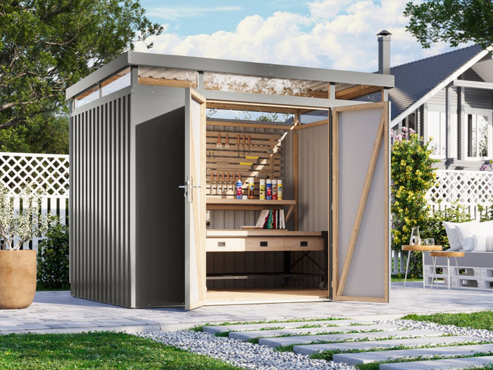 Karibu Metallhaus Aurum 3 in Graualuminium