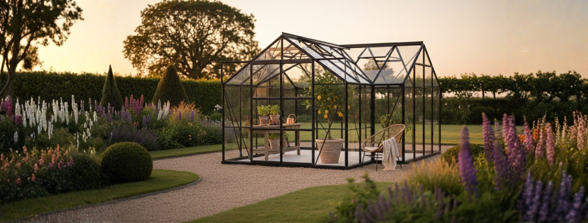 Vitavia Gewächshaus Sirius Orangerie ESG 3 mm schwarz, inkl. Fundamentrahmen