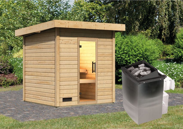 Karibu Saunahaus Caapi 3, inkl. 9 kW Ofen integr. Steuerung - mit Klarglastür und Fußboden