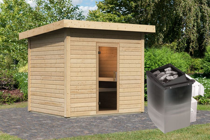 Karibu Saunahaus Caapi 4, inkl. 9 kW Ofen integr. Steuerung, mit Klarglastür und Fußboden