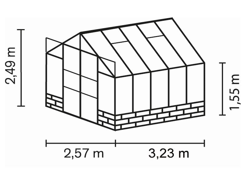 Vitavia Gewächshaus Cassandra 8300 ESG 3 mm Schwarz pulverbeschichtet, inkl. Sockelmauer Basalt