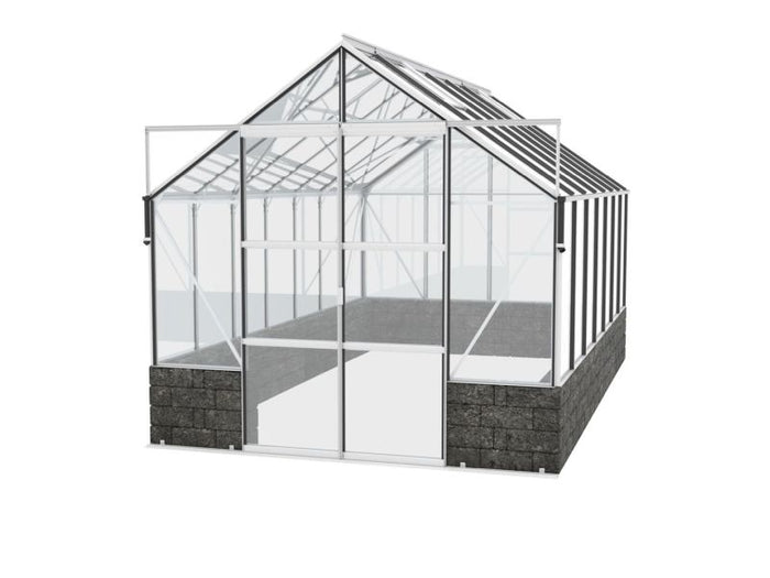 Vitavia Gewächshaus Cassandra 11500 ESG 3 mm Alu eloxiert, inkl. Sockelmauer Basalt
