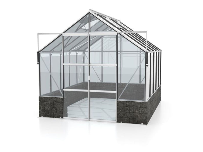 Vitavia Gewächshaus Cassandra 8300 ESG 3 mm Alu eloxiert, inkl. Sockelmauer Basalt
