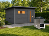 Karibu Saunahaus Hytti 6, inkl. 9 kW Ofen ext. Steuerung -mit Iso-Tür-  terragrau, 38 mm