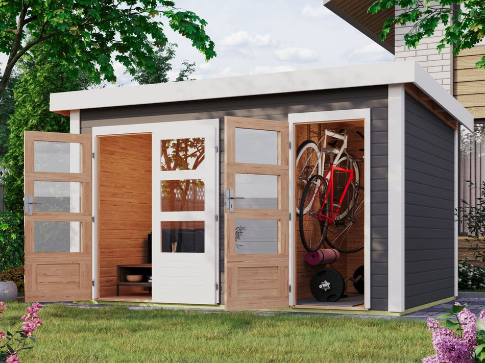 Karibu Gartenhaus Schönbuch 1,  38 mm 2-Raum-Haus - terragrau