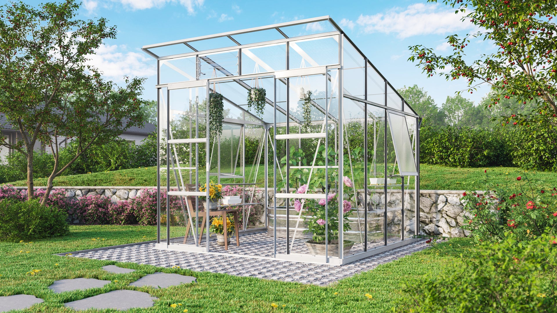 Vitavia Gewächshaus Playa 7600 Alu, ESG 3mm/HKP 6mm, inkl. Stahlfundament