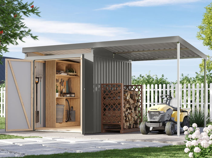 Karibu Metallgerätehaus Iridium 2, Graualuminium, inkl. Anbaudach 2m