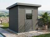 Linholm WPC Gartenhaus Linia 2020 inkl. Dachrinnen-Set, 2-farbig Grau/Anthrazit