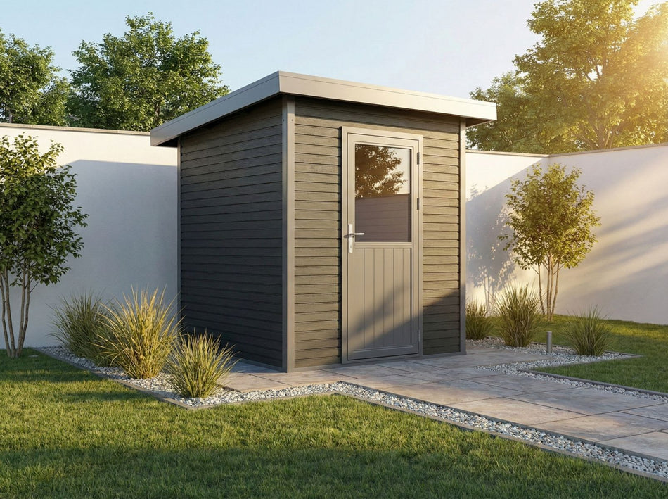 Linholm WPC Gartenhaus Linia 2020 inkl. Dachrinnen-Set, 2-farbig Grau/Anthrazit