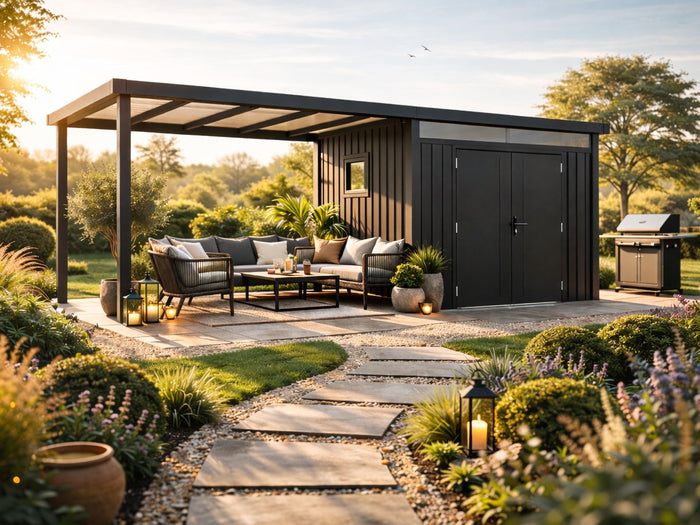 Norlinio Metall Gerätehaus Miro 1 mit Anbaudach in Anthrazit