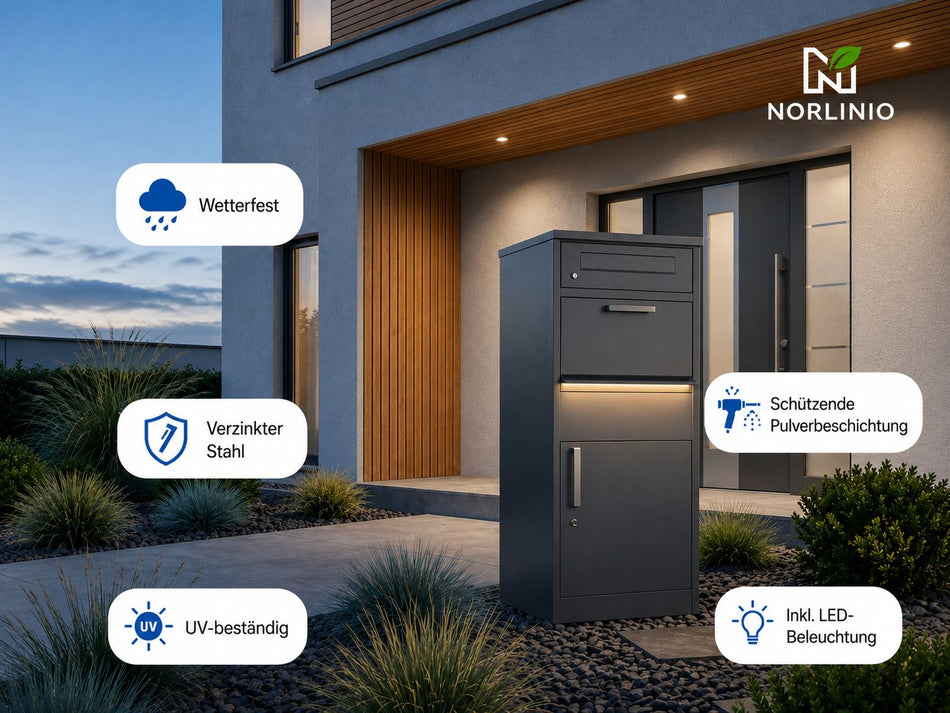 Norlinio Paketbox Port, Anthrazit, abschließbar, inkl. LED Beleuchtung