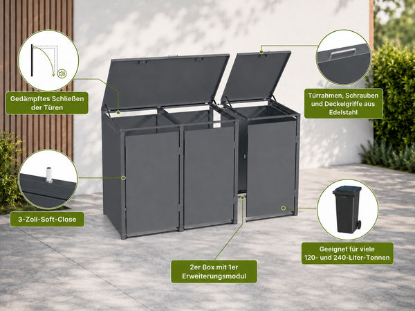 Norlinio Mülltonnenbox Vario, Anthrazit, für 2 Tonnen