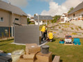 Montage WPC Gartenhaus Linia 5628 mit Anbaudach, Rückwand, inkl. Dachrinnenset