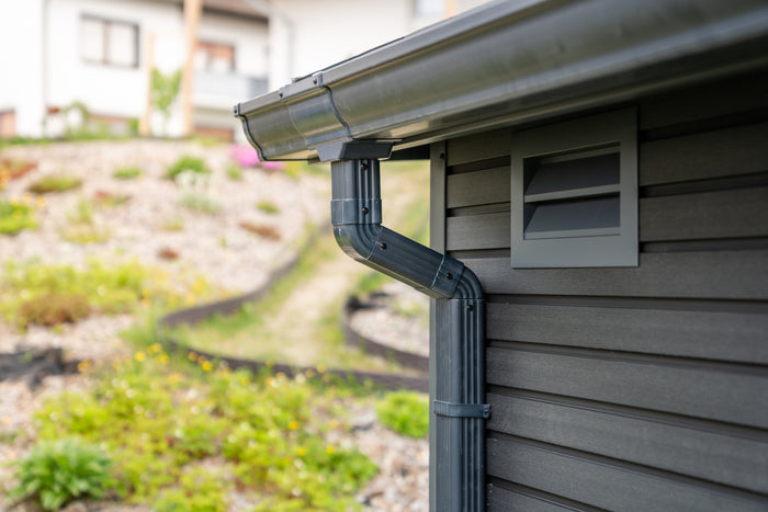 WPC Gartenhaus Linia 2424 inkl. Dachrinnen-Set, 2-farbig Grau/Anthrazit