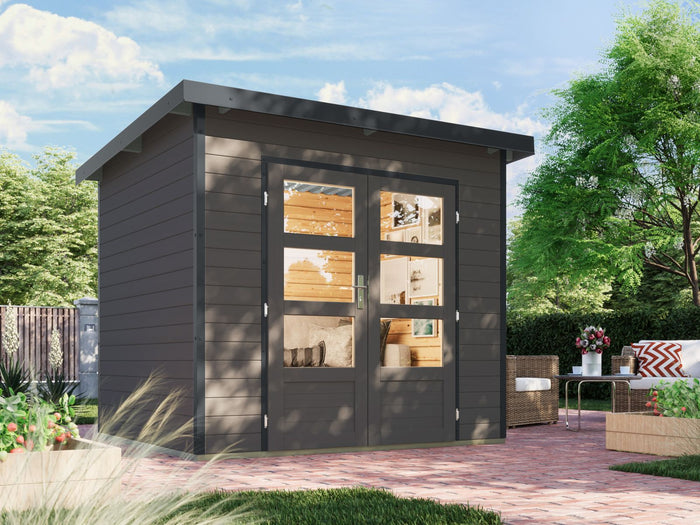 Karibu Hybrid Gartenhaus Pluto 2 B, terragrau/anthrazit, 28 mm