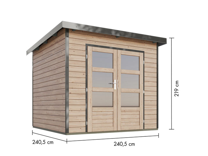 Karibu Hybrid Gartenhaus Pluto 3 A, naturbelassen/graualuminium, 28 mm