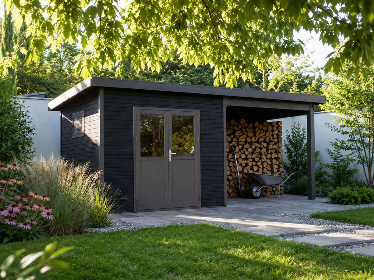 WPC Gartenhaus Linia 5628 mit Anbaudach
