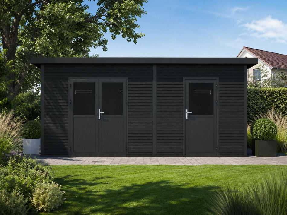 Linholm WPC 2-Raum Gartenhaus Linia 5633, inkl. Dachrinnen-Set, Anthrazit