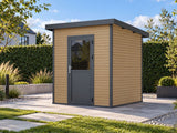 Linholm WPC Gartenhaus Linia 2020 inkl. Dachrinnen-Set, Natur-Beige/Anthrazit