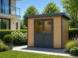 Linholm  WPC Gartenhaus Linia 2828 inkl. Dachrinnen-Set, Natur-Beige/Anthrazit