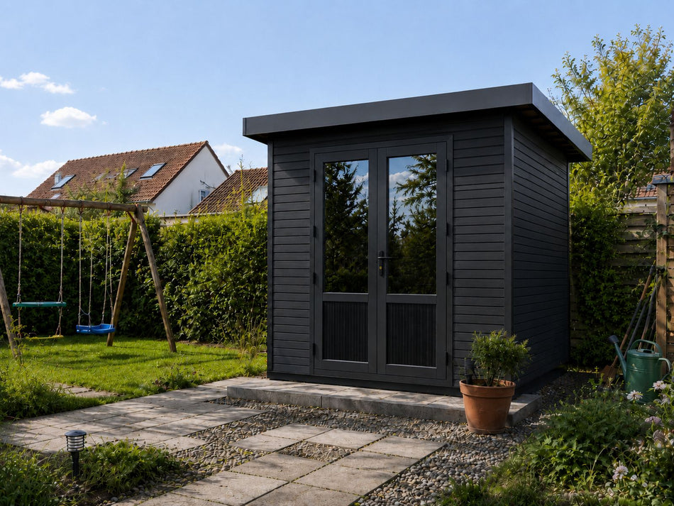Linholm WPC Gartenhaus Norvia 2020 inkl. Dachrinnen-Set, 2-farbig Dunkelgrau/Anthrazit