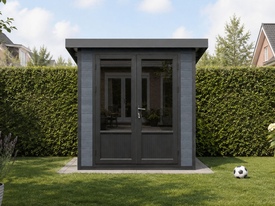 Linholm WPC Gartenhaus Lignum 2020 inkl. Dachrinnen-Set, 2-farbig Dunkelgrau/Anthrazit