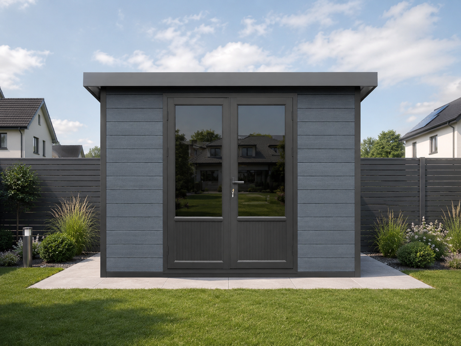 Linholm WPC Gartenhaus Lignum 2924, inkl. Dachrinnen-Set, 2-farbig Dunkelgrau/Anthrazit