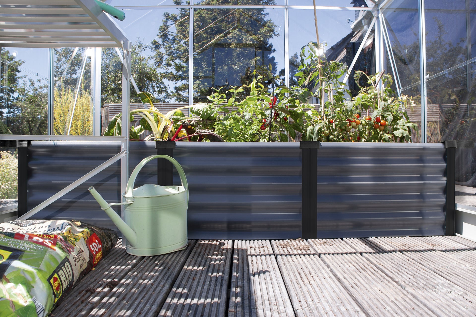 Vitavia Gewächshaus-SET Palma 3250 ESG/HKP schwarz, inkl. Hochbeet Linus IN-OUT, inkl. Mäusegitter für Hochbeete und Metallsieb-Set