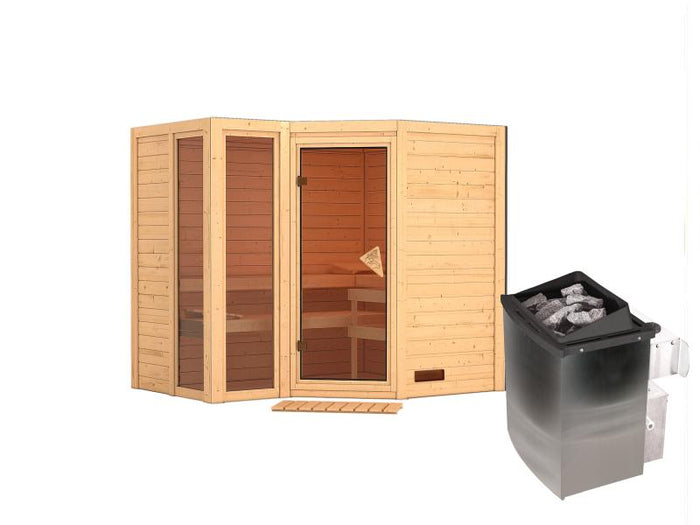 Amara - Karibu Sauna inkl. 9-kW-Ofen - ohne Dachkranz -