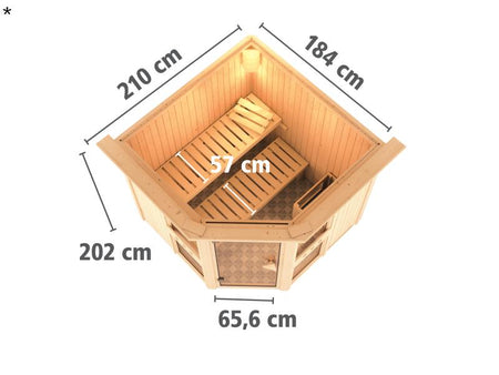 Amelia 1 - Karibu Sauna inkl. 9-kW-Ofen - mit Dachkranz -