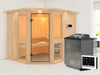 Amelia 3 - Karibu Sauna inkl. 9-kW-Bioofen - mit Dachkranz -