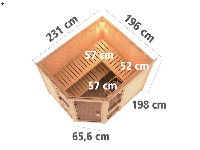 Amelia 3 - Karibu Sauna inkl. 9-kW-Bioofen - ohne Dachkranz -