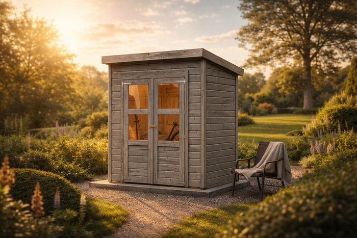 Karibu Gerätehaus Amrum, naturgrau, 14 mm