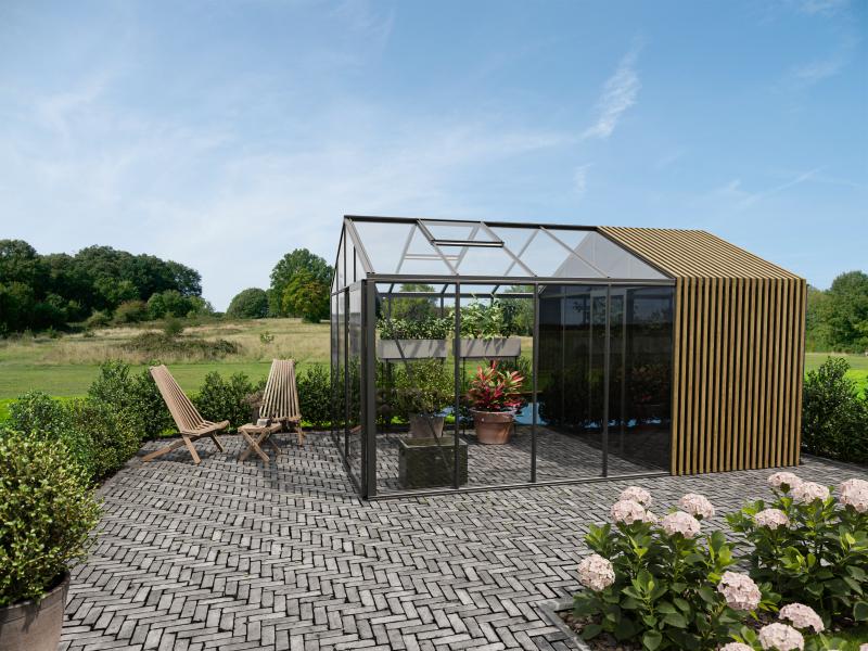 Bloomcabin Gewächshaus Klassik 7 inkl. mittlerem Stauraum mit Accoya-Holzelementen