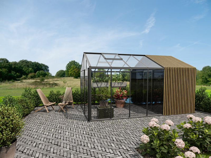 Bloomcabin Gewächshaus Klassik 9 inkl. mittlerem Stauraum mit Accoya-Holzelementen