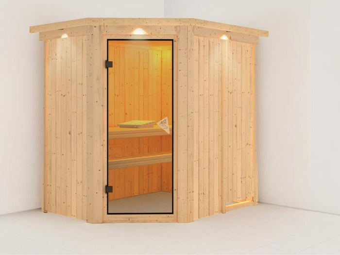 Carin - Karibu Sauna ohne Ofen - mit Dachkranz -