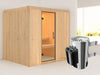 Daria - Karibu Sauna Plug & Play 3,6 kW Ofen, int. Steuerung - ohne Dachkranz - Klarglas Ganzglastür