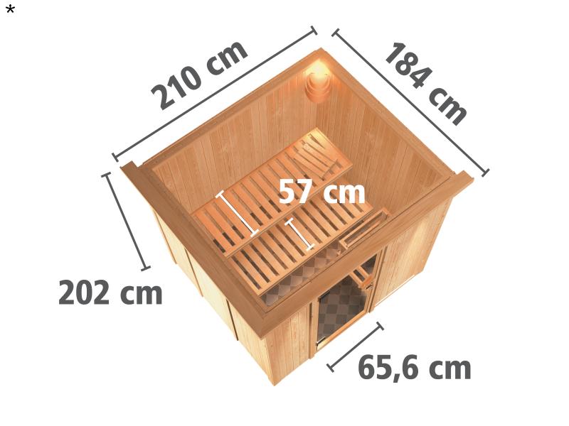 Daria - Karibu Sauna Plug & Play ohne Ofen - mit Dachkranz -