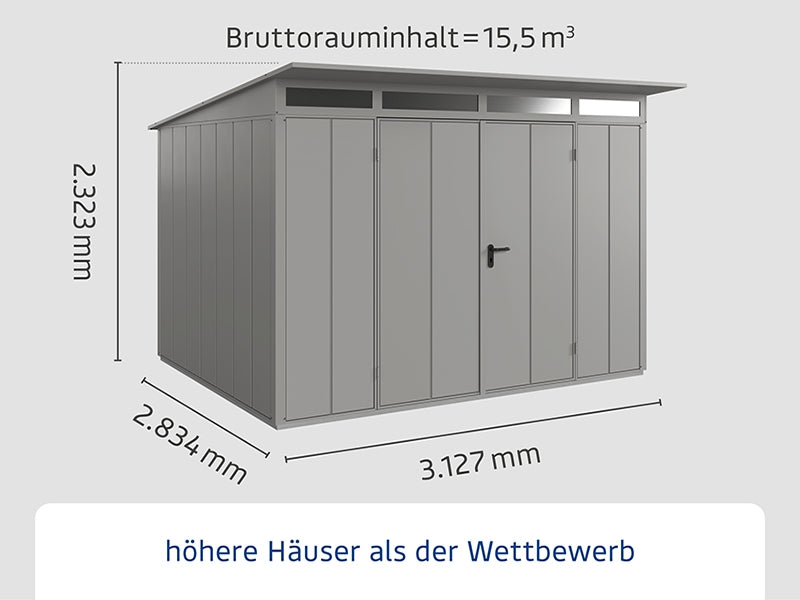 Ecostar Gerätehaus Elegant-P,Typ 3, Grau Aluminum, 2 flg