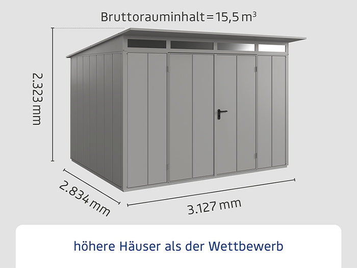 Ecostar Gerätehaus Elegant-P,Typ 3, Grau Aluminum, 2 flg