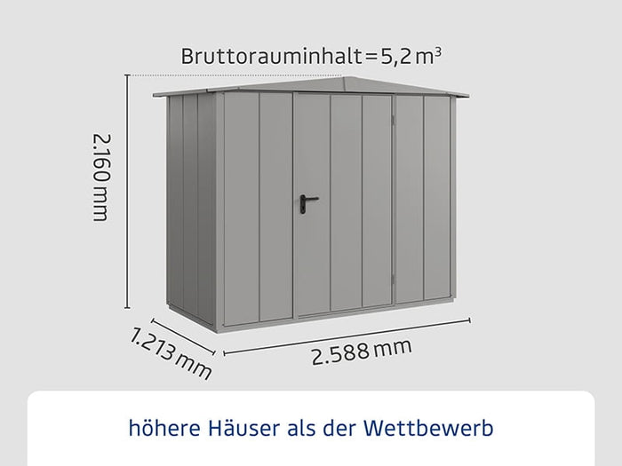 Ecostar Gerätehaus Elegant-S,Typ 1, Grau Aluminum, 1 flg