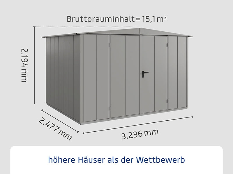 Ecostar Gerätehaus Elegant-S,Typ 3, Grau Aluminum, 2 flg