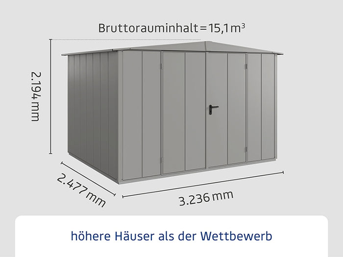 Ecostar Gerätehaus Elegant-S,Typ 3, Grau Aluminum, 2 flg