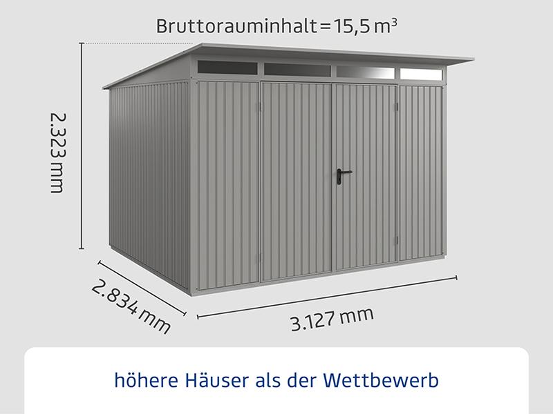 Ecostar Gerätehaus Trend-P,Typ 3, Grau Aluminum, 2 flg